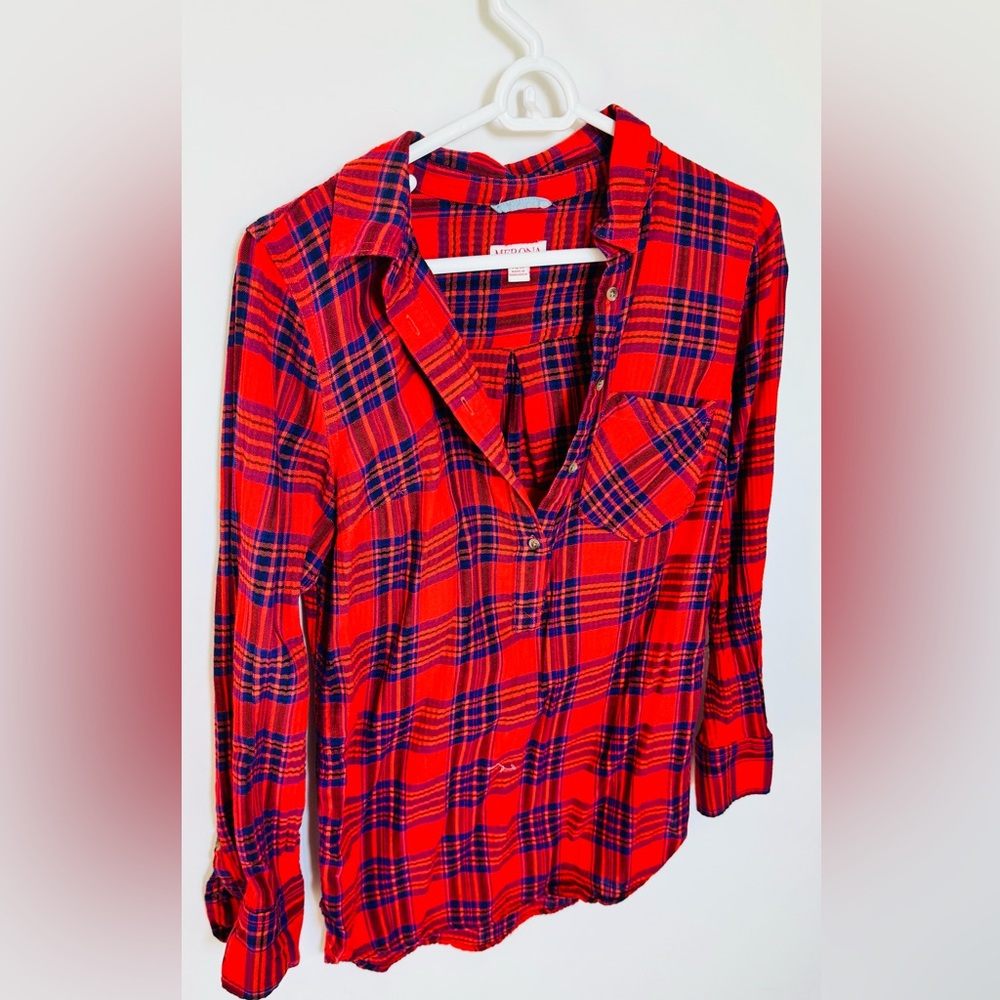 Merona Vibrant Red and Blue Plaid Shirt
